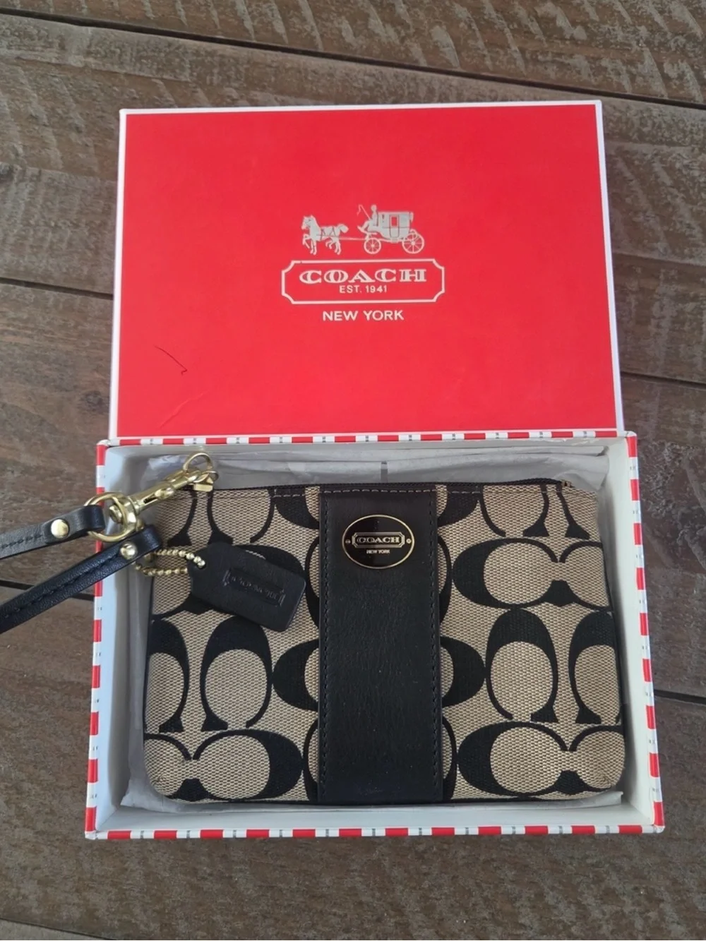 COACH Signature Stripe Jacquard Wristlet NEW w/box!